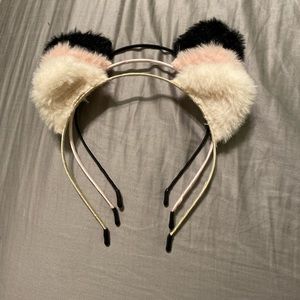 blackheart fuzzy pink white black ears headband